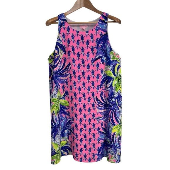 Lilly Pulitzer Jackie Pink Sunset Pecking Order Silk Shift Dress Women’s Small - Picture 5 of 12